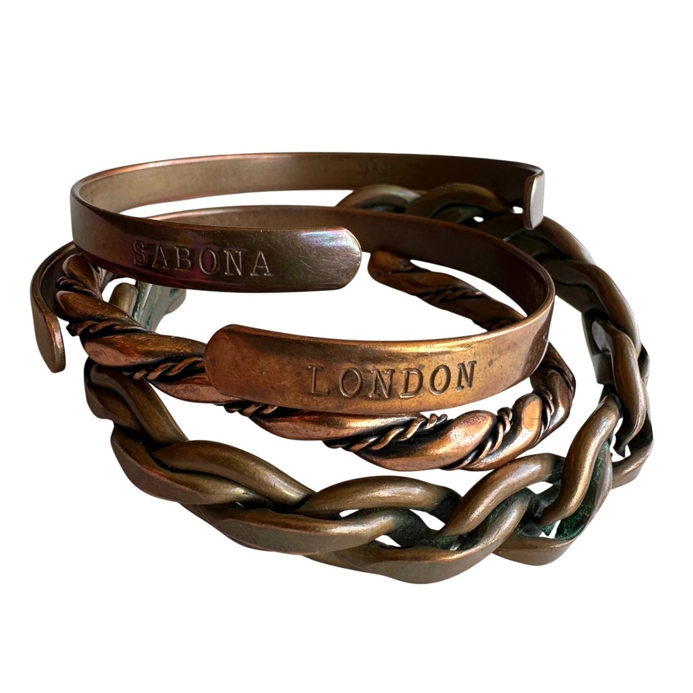 Sabona London Copper Bracelet Cuff Set Twisted Braided 4 Piece Bundle